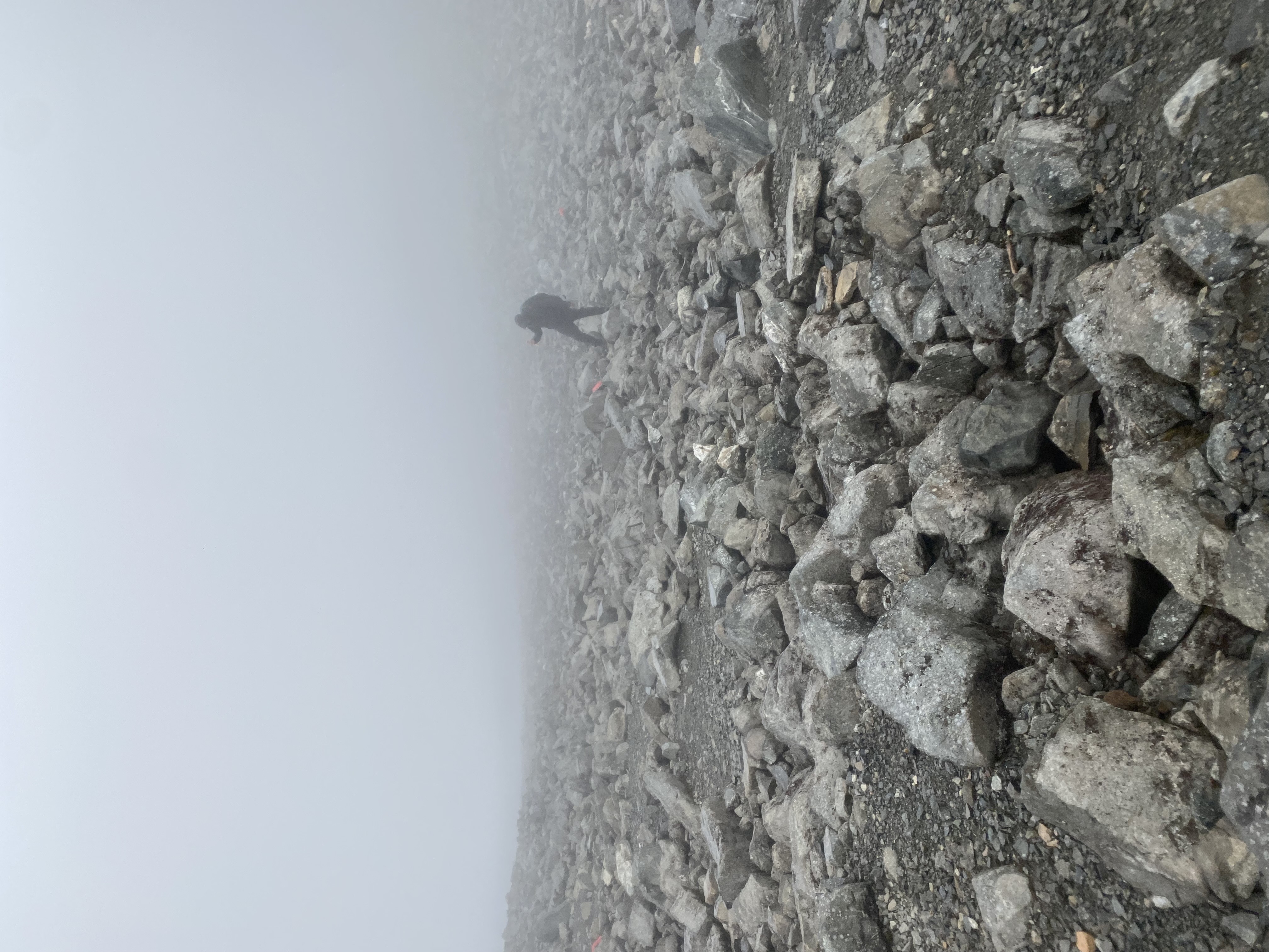 A picture of us climbing back up through “Kaffedalen”, Valley of Coffee, with poor visibility