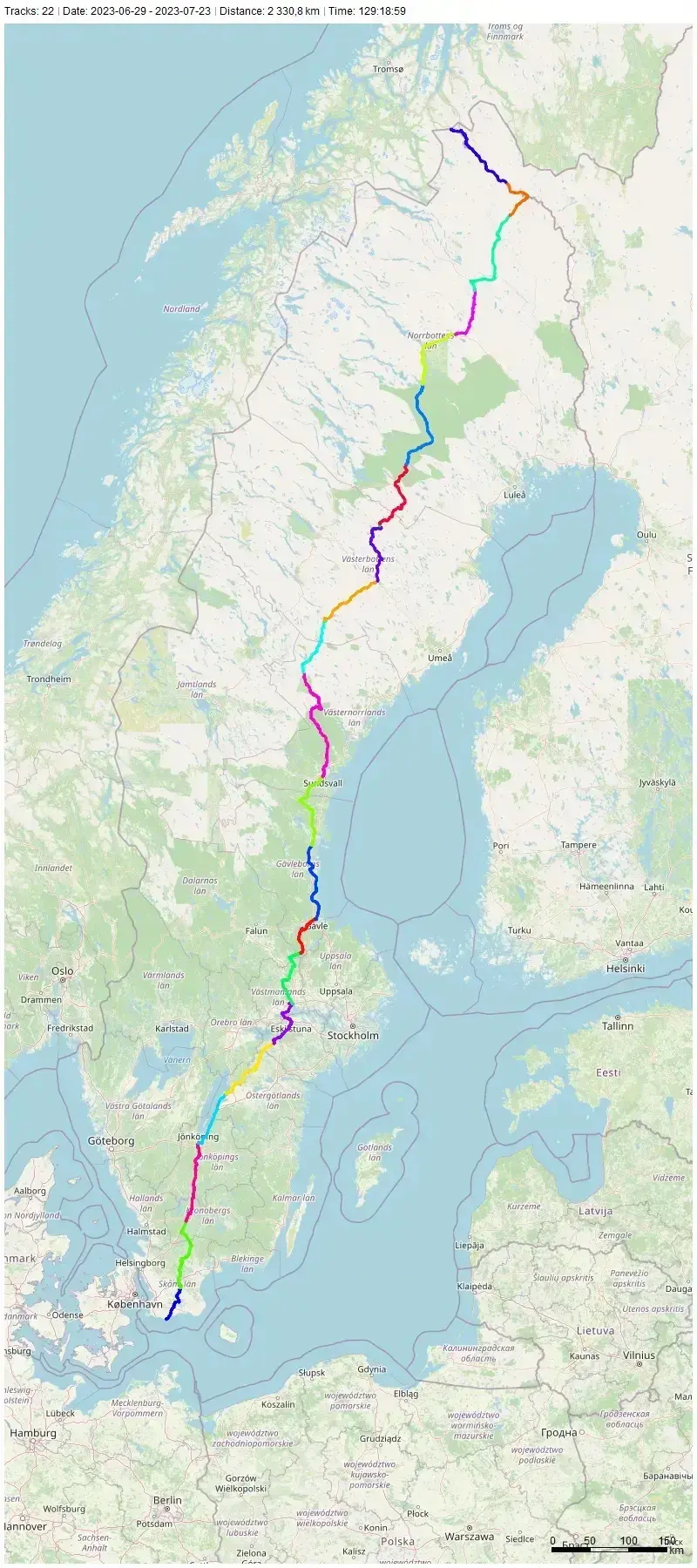 A map of the route I ended up with